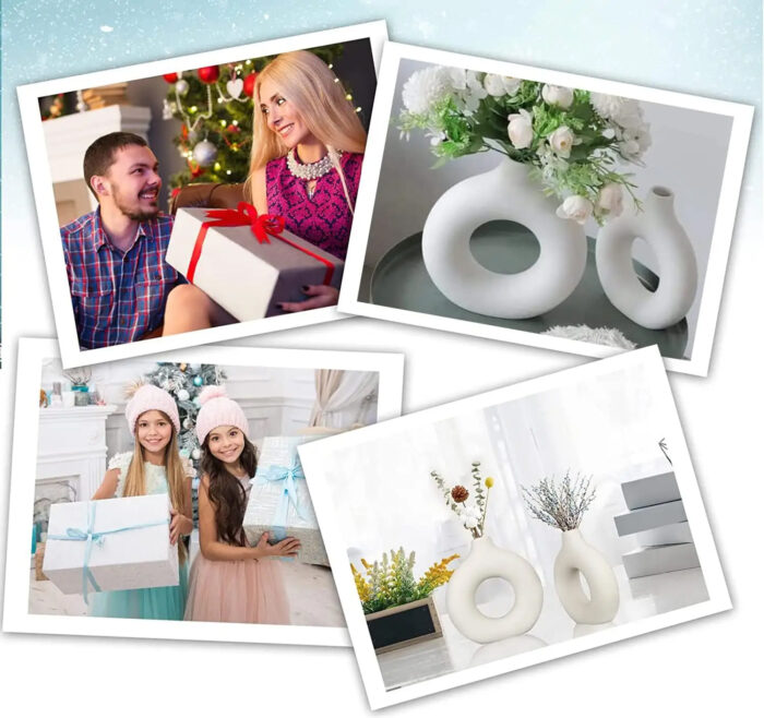 White Donut Vase/Office Desk/Flower Vase/Pampas Grass Vase/Reinforced Ceramic Vase, Round Shaped Vase, Home-Decor Centrepiece, Decor Showpiece 8 - Image 8