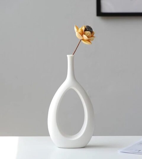 Nordic Modern White and Black Ceramic Vase for Home Decor Desktop Interior Decorative Ceramic Hollow Out Flower Vase