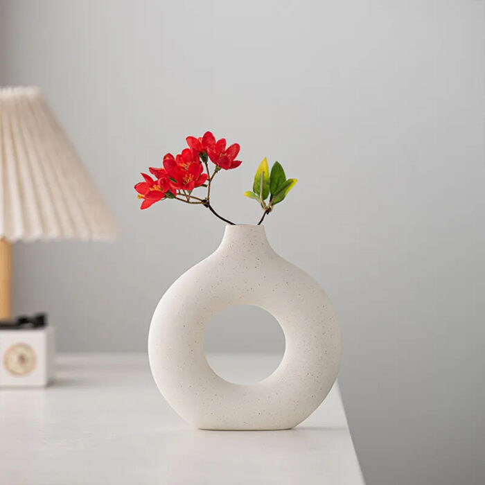 White Donut Vase/Office Desk/Flower Vase/Pampas Grass Vase/Reinforced Ceramic Vase, Round Shaped Vase, Home-Decor Centrepiece, Decor Showpiece 8 - Image 7