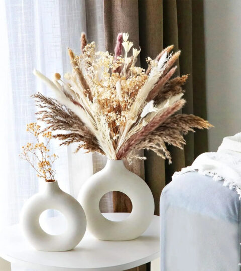White Donut Vase/Office Desk/Flower Vase/Pampas Grass Vase/Reinforced Ceramic Vase, Round Shaped Vase, Home-Decor Centrepiece, Decor Showpiece 8