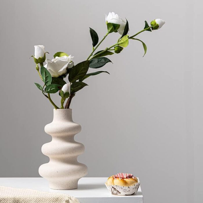 Ceramic Spiral Shape Vase, Modern Round White Home Decor Vases, Matte Decorative Flower Vase for Home - Image 13