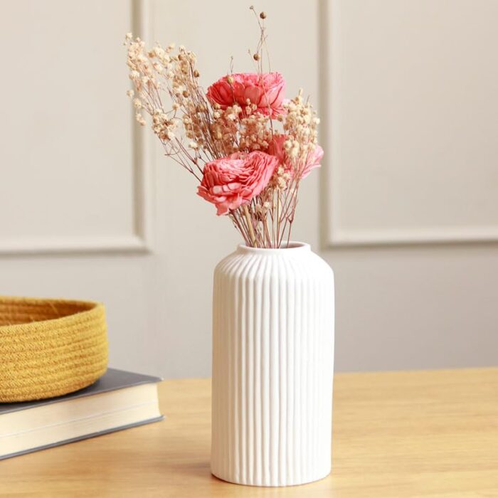 Ribbed Pipe Ceramic Vase, Flower Vase, Pampas Grass Vase, Vase for Money Plant Live Plants, Vase Home Decor Centrepiece Decor for Home, Office, or Gifts VASE - Image 7