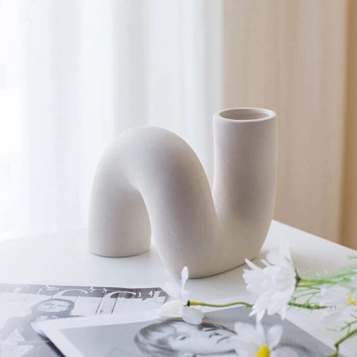 White Ceramic Flower Vase for Decor,Modern Minimalist Abstraction Vases, Centerpieces,Kitchen,Office, Living Room - Image 2