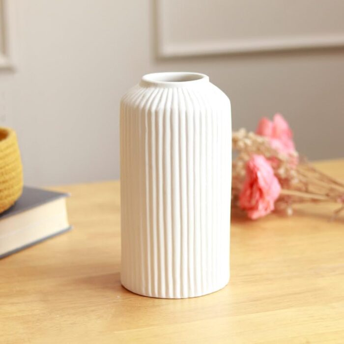 Ribbed Pipe Ceramic Vase, Flower Vase, Pampas Grass Vase, Vase for Money Plant Live Plants, Vase Home Decor Centrepiece Decor for Home, Office, or Gifts VASE - Image 6