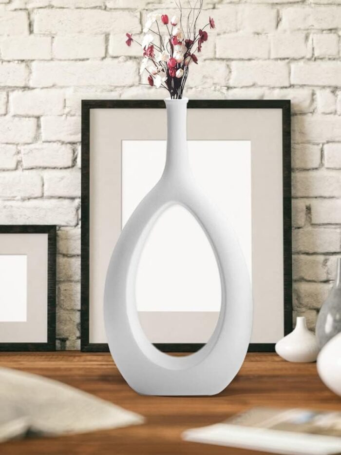 Nordic Modern White and Black Ceramic Vase for Home Decor Desktop Interior Decorative Ceramic Hollow Out Flower Vase - Image 2