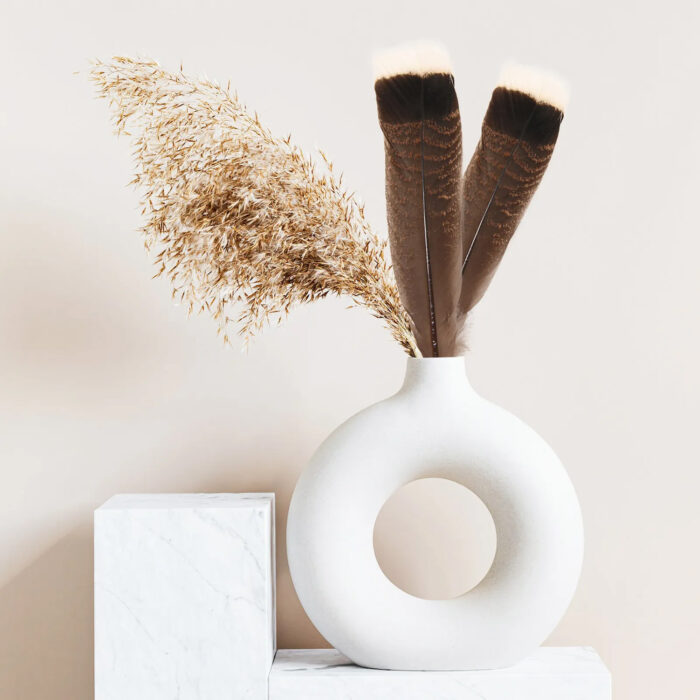 White Donut Vase/Office Desk/Flower Vase/Pampas Grass Vase/Reinforced Ceramic Vase, Round Shaped Vase, Home-Decor Centrepiece, Decor Showpiece 8 - Image 6