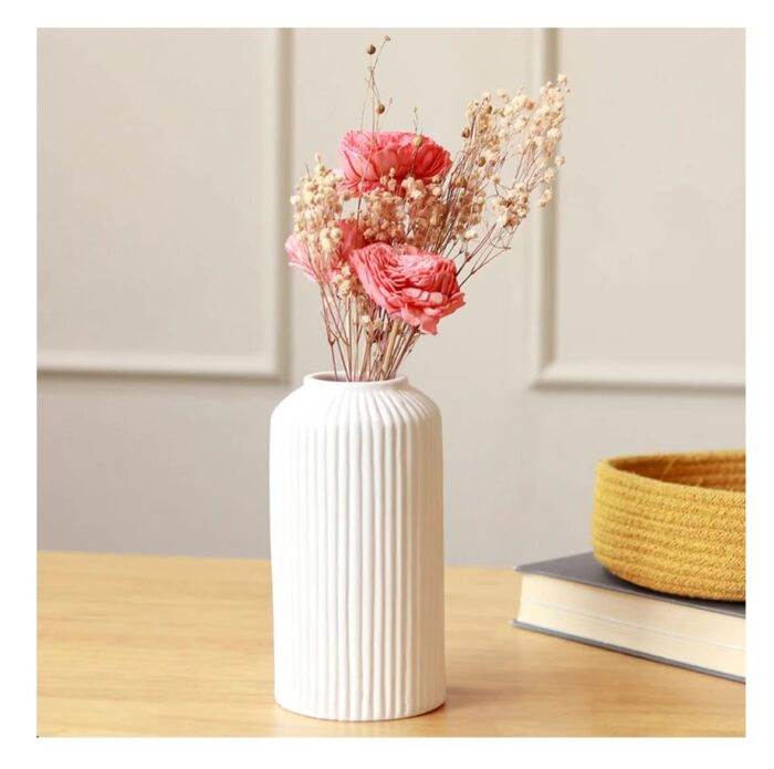 Ribbed Pipe Ceramic Vase, Flower Vase, Pampas Grass Vase, Vase for Money Plant Live Plants, Vase Home Decor Centrepiece Decor for Home, Office, or Gifts VASE - Image 2