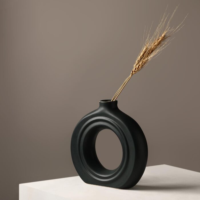 Modern Round Hollow Ceramic Vase Set – Minimalist Nordic-Style Vases for Dried Flowers or Home Decor - Image 4