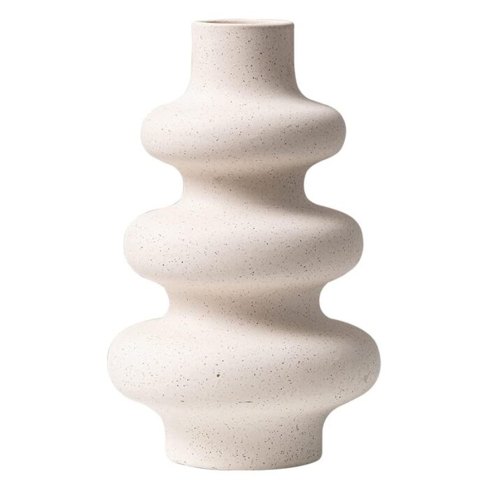 Ceramic Spiral Shape Vase, Modern Round White Home Decor Vases, Matte Decorative Flower Vase for Home