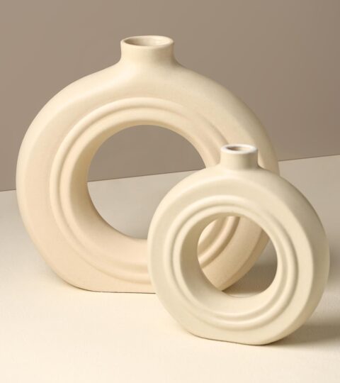Modern Round Hollow Ceramic Vase Set – Minimalist Nordic-Style Vases for Dried Flowers or Home Decor