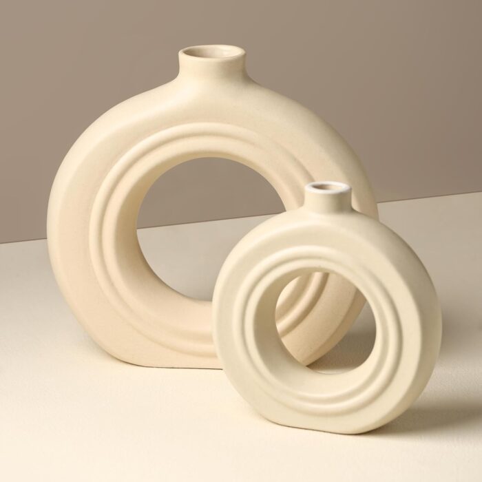 Modern Round Hollow Ceramic Vase Set – Minimalist Nordic-Style Vases for Dried Flowers or Home Decor