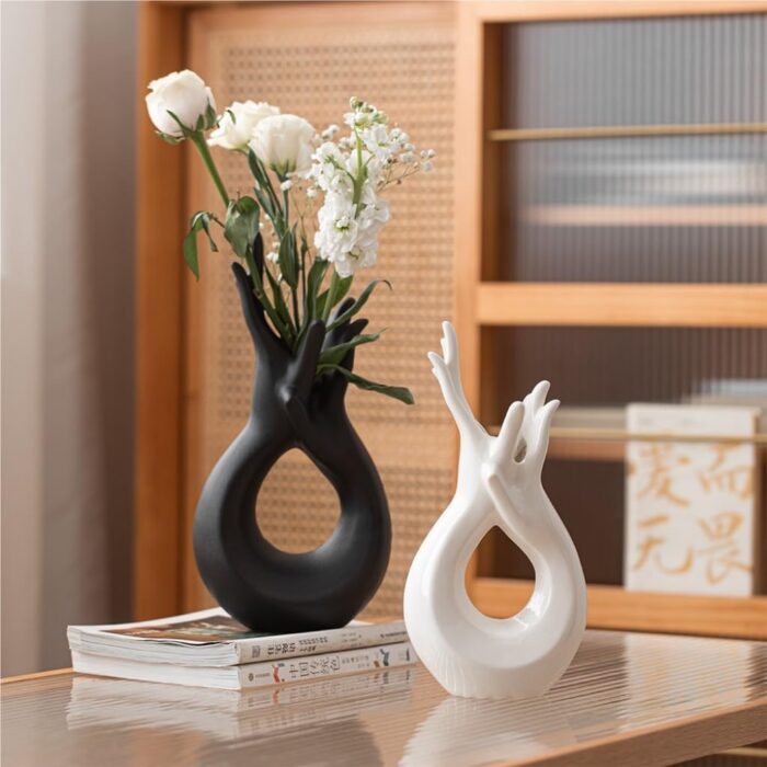 Elegant White Ceramic Hand Sculpture Vase – Modern Abstract Art Decor for Living Room, Office, or Entryway – High-Quality Handmade Centerpiece - Image 7