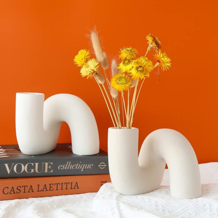 White Ceramic Flower Vase for Decor,Modern Minimalist Abstraction Vases, Centerpieces,Kitchen,Office, Living Room - Image 7