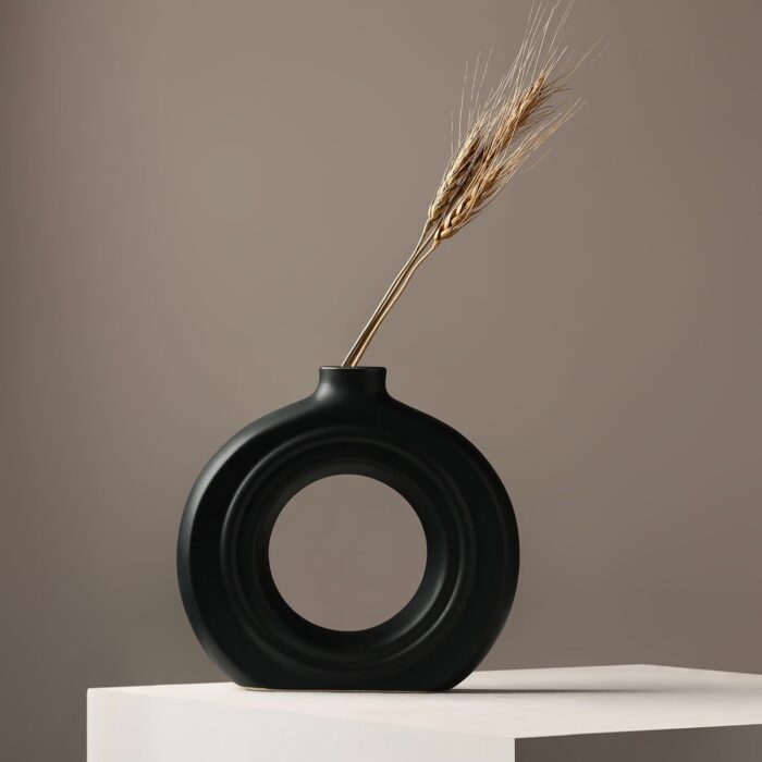Modern Round Hollow Ceramic Vase Set – Minimalist Nordic-Style Vases for Dried Flowers or Home Decor - Image 5