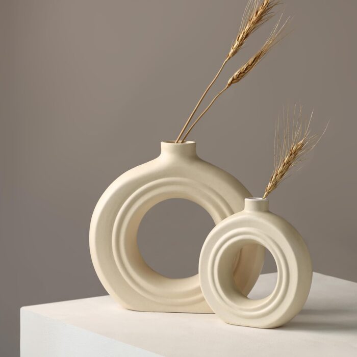 Modern Round Hollow Ceramic Vase Set – Minimalist Nordic-Style Vases for Dried Flowers or Home Decor - Image 7