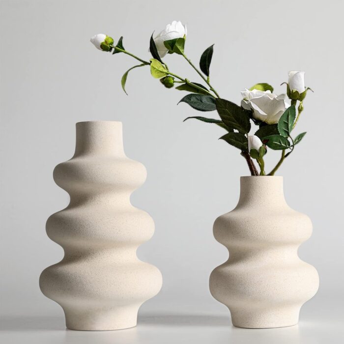 Ceramic Spiral Shape Vase, Modern Round White Home Decor Vases, Matte Decorative Flower Vase for Home - Image 2