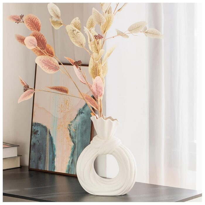 Unique Modern Nordic Elegant White Circle Round Flower Donut Ceramic Vases for Home Decor - Image 3