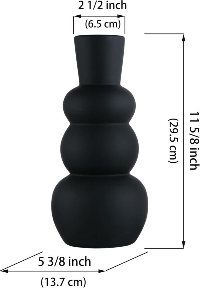 Ceramic Vase, Black Matte Vases for Pampas Grass, Clay Vase in Rubber Paint Vase Minimalist Home Fresh Flowers, Dried Flowers - Image 2