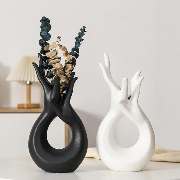 Elegant White Ceramic Hand Sculpture Vase – Modern Abstract Art Decor for Living Room, Office, or Entryway – High-Quality Handmade Centerpiece - Image 2