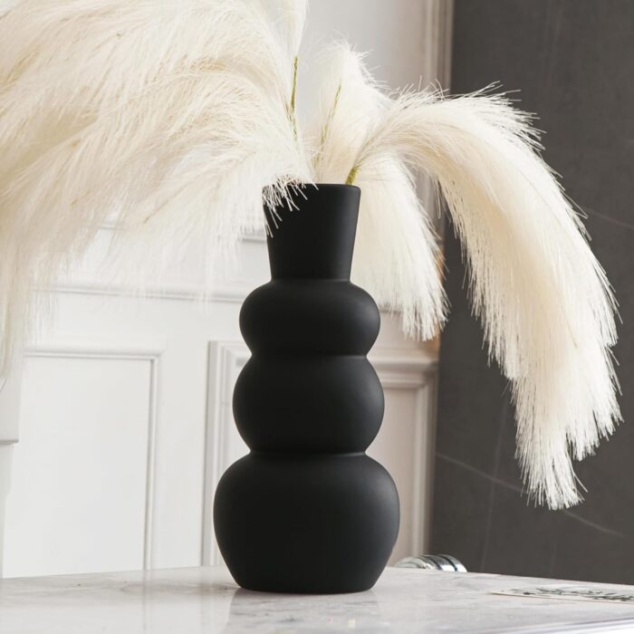 Ceramic Vase, Black Matte Vases for Pampas Grass, Clay Vase in Rubber Paint Vase Minimalist Home Fresh Flowers, Dried Flowers - Image 7