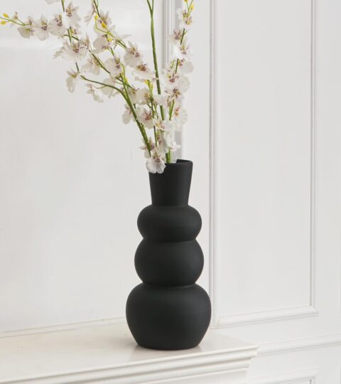 Ceramic Vase, Black Matte Vases for Pampas Grass, Clay Vase in Rubber Paint Vase Minimalist Home Fresh Flowers, Dried Flowers