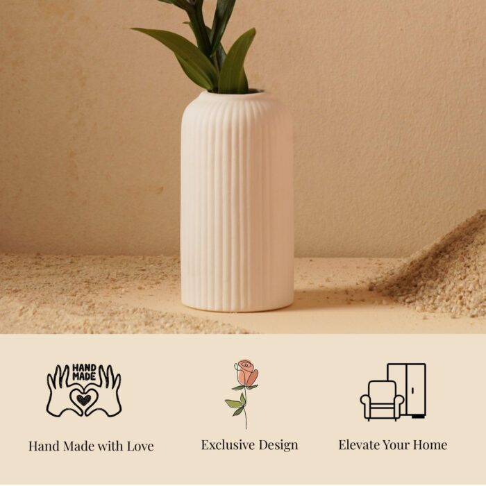 Ribbed Pipe Ceramic Vase, Flower Vase, Pampas Grass Vase, Vase for Money Plant Live Plants, Vase Home Decor Centrepiece Decor for Home, Office, or Gifts VASE - Image 4