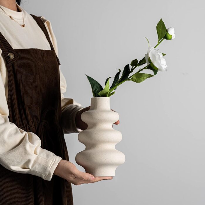 Ceramic Spiral Shape Vase, Modern Round White Home Decor Vases, Matte Decorative Flower Vase for Home - Image 9