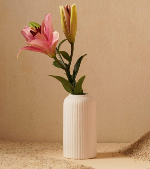 Ribbed Pipe Ceramic Vase, Flower Vase, Pampas Grass Vase, Vase for Money Plant Live Plants, Vase Home Decor Centrepiece Decor for Home, Office, or Gifts VASE