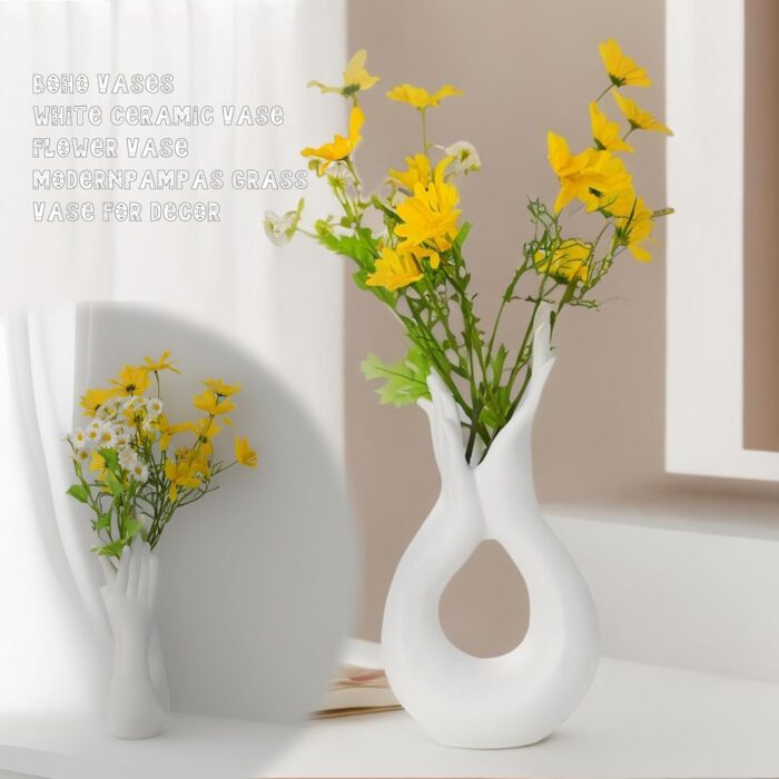Elegant White Ceramic Hand Sculpture Vase – Modern Abstract Art Decor for Living Room, Office, or Entryway – High-Quality Handmade Centerpiece - Image 4