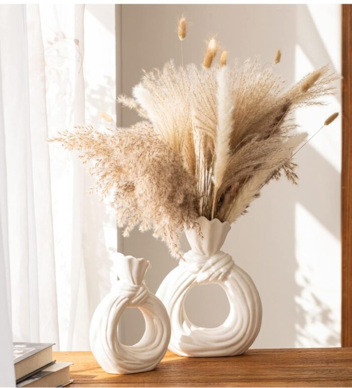 Unique Modern Nordic Elegant White Circle Round Flower Donut Ceramic Vases for Home Decor - Image 4