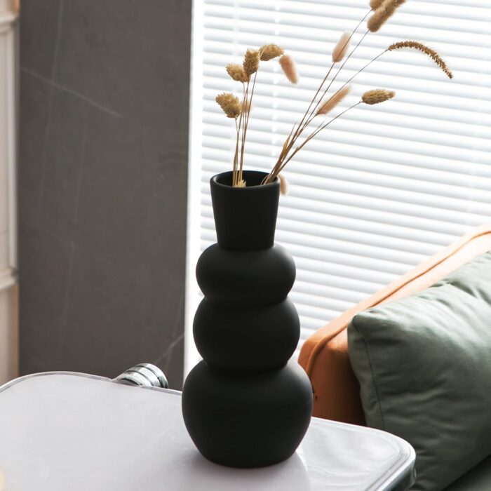 Ceramic Vase, Black Matte Vases for Pampas Grass, Clay Vase in Rubber Paint Vase Minimalist Home Fresh Flowers, Dried Flowers - Image 3