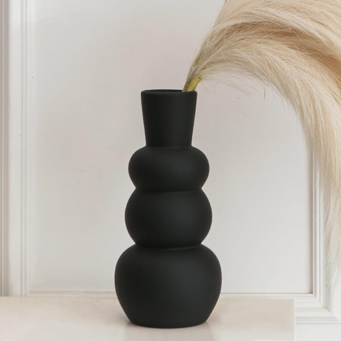 Ceramic Vase, Black Matte Vases for Pampas Grass, Clay Vase in Rubber Paint Vase Minimalist Home Fresh Flowers, Dried Flowers - Image 4