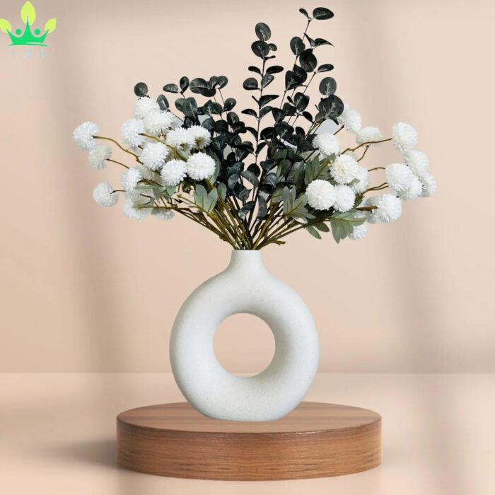 White Donut Vase/Office Desk/Flower Vase/Pampas Grass Vase/Reinforced Ceramic Vase, Round Shaped Vase, Home-Decor Centrepiece, Decor Showpiece 8 - Image 4