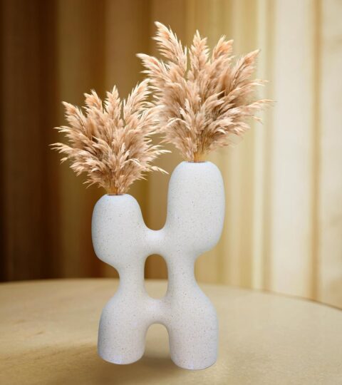 Modern Abstract Ceramic Vase – Dual Opening Minimalist Sculptural Decor for Pampas Grass or Dried Flowers