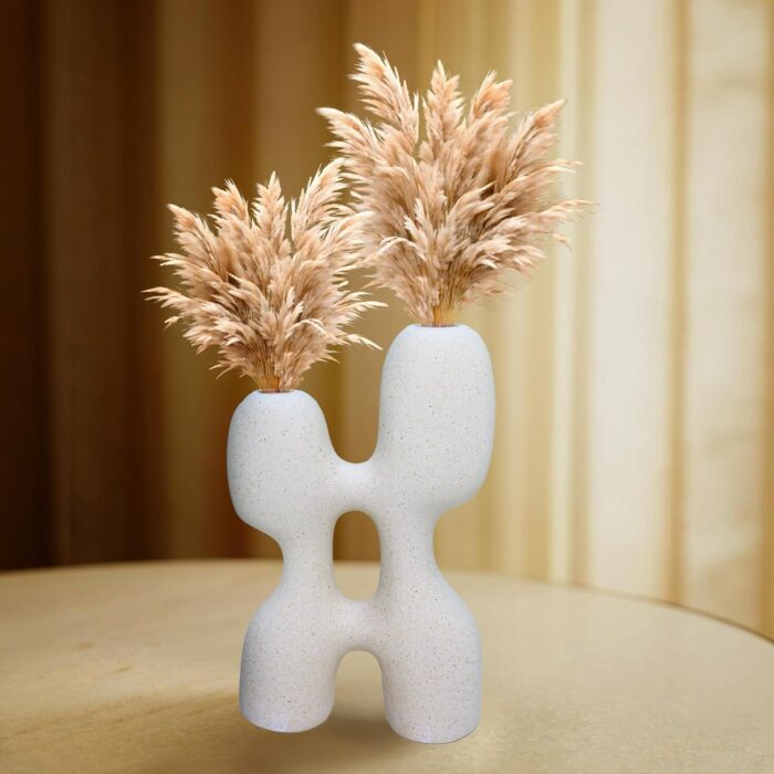 Modern Abstract Ceramic Vase – Dual Opening Minimalist Sculptural Decor for Pampas Grass or Dried Flowers