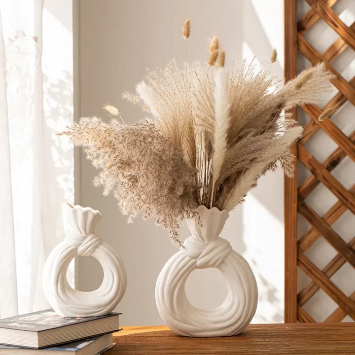 Unique Modern Nordic Elegant White Circle Round Flower Donut Ceramic Vases for Home Decor - Image 9