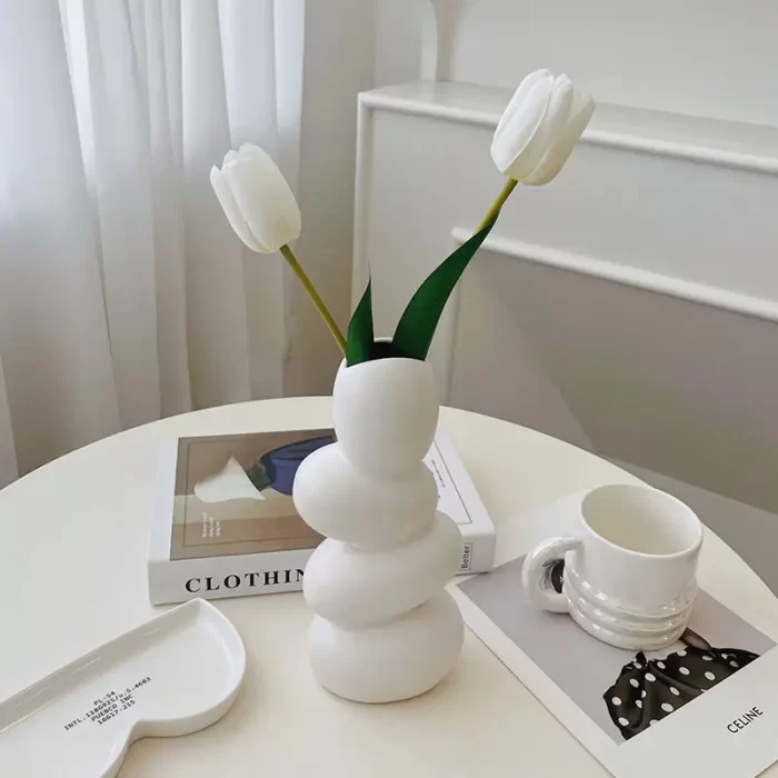 Ceramic Pebble Vase, Decorative Ceramic Vase for Flowers, Pampas Grass Vase, Vase for Money Plant Live Plants for Home, Office,Gifts- (Pebble Vase, - Image 2