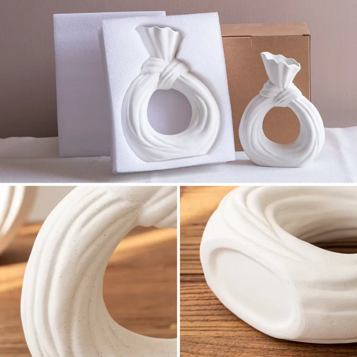Unique Modern Nordic Elegant White Circle Round Flower Donut Ceramic Vases for Home Decor - Image 8