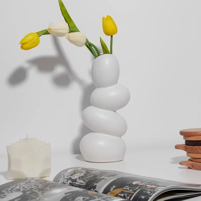 Ceramic Pebble Vase, Decorative Ceramic Vase for Flowers, Pampas Grass Vase, Vase for Money Plant Live Plants for Home, Office,Gifts- (Pebble Vase, - Image 6