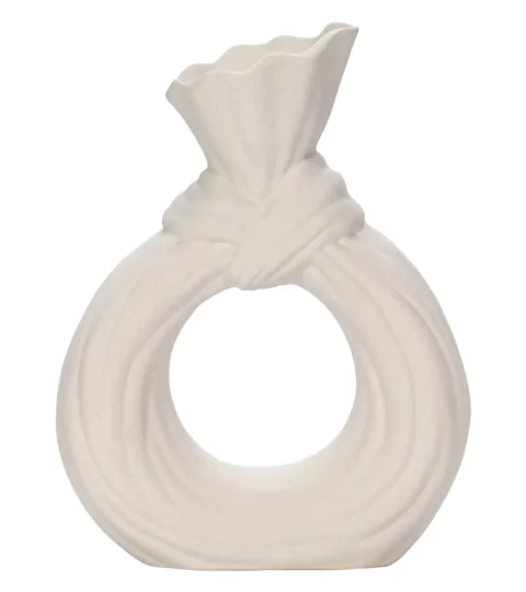 Unique Modern Nordic Elegant White Circle Round Flower Donut Ceramic Vases for Home Decor