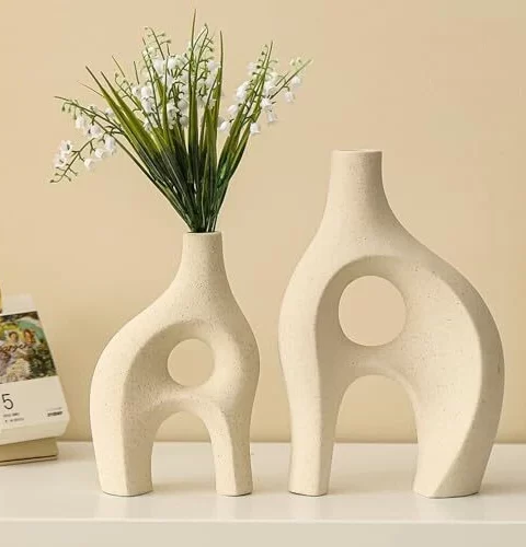 Modern Abstract Ceramic Vase with Artistic Arch Design – Minimalist Home Decor for Flowers or Pampas Grass