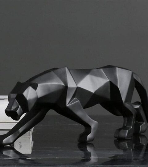 Modern Geometric Panther Sculpture – Resin Jaguar Statue for Home & Office Decor | Black, White, Gold, Red Finishes