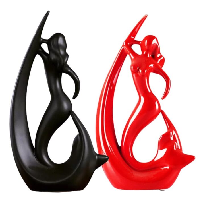 Elegant Mermaid Ceramic Statue for Home Decor | Abstract Figurine for Living Room, Shelf & Tabletop - Image 3