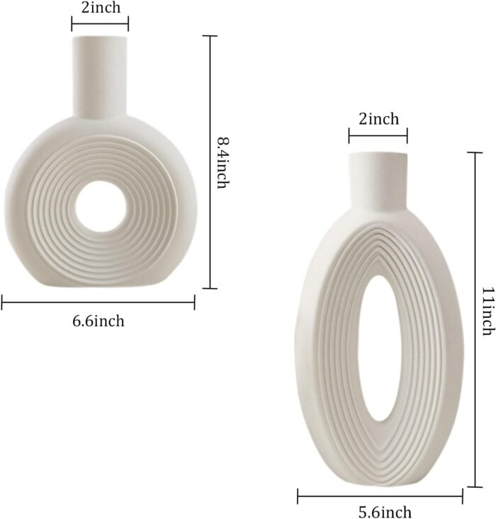White Ceramic Ring Vase – Boho Nordic Style Decorative Flower Vase for Living Room or Table - Image 7
