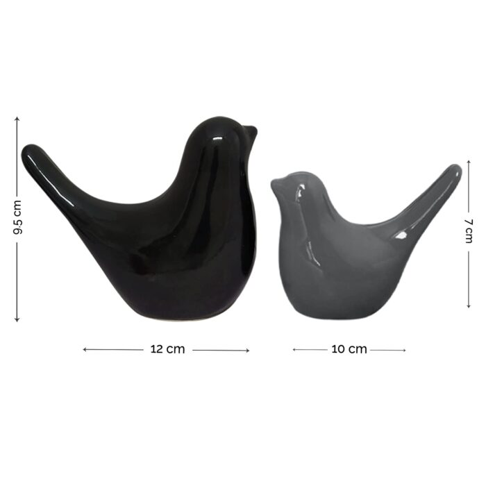 Ceramic Bird Figurine Set – Glossy Decorative Love Bird Statues for Home Decor, Tabletop, Office & Shelf Display (Pack of 2, Black & Grey / White) - Image 8