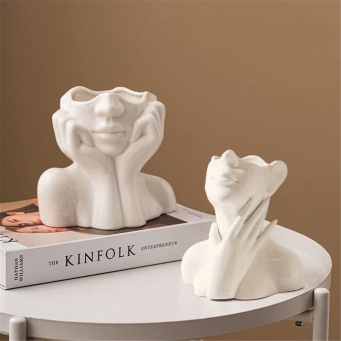Ceramic Female Lady Face Vases, Home Decor Items, Flower Vastu Pampas Grass Premium Luxury Vases, Decoration Table Gift