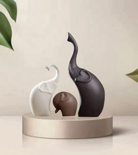 Elephant Family Ceramic Figurine Set – Modern Minimalist Home Decor Ornaments for Living Room, Shelf, or Gift (Set of 3)