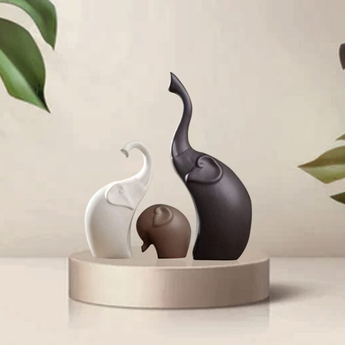 Elephant Family Ceramic Figurine Set – Modern Minimalist Home Decor Ornaments for Living Room, Shelf, or Gift (Set of 3)