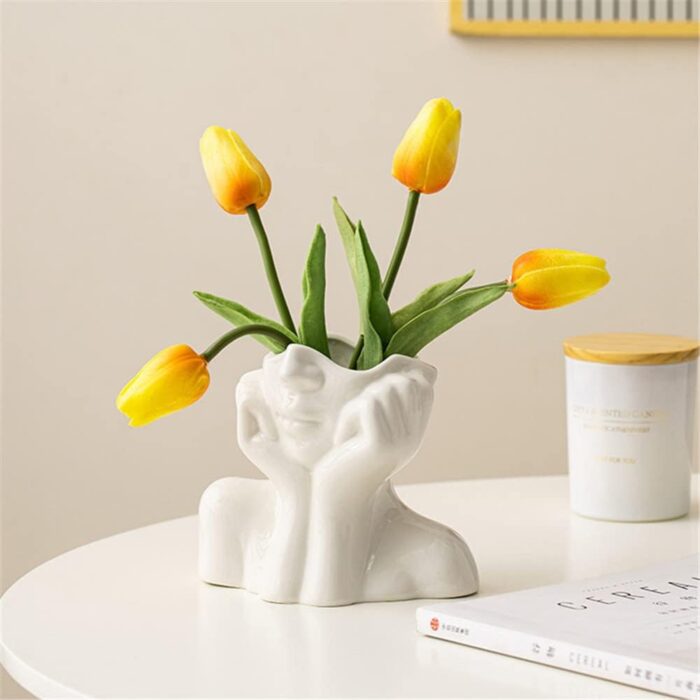 Ceramic Female Lady Face Vases, Home Decor Items, Flower Vastu Pampas Grass Premium Luxury Vases, Decoration Table Gift - Image 2