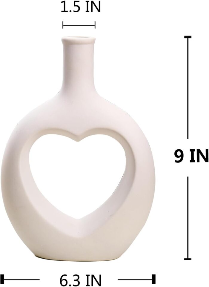 Heart-Shaped Ceramic Vase Set of 2 – Modern White Vases for Pampas Grass & Flowers, Nordic Minimalist Home & Wedding Decor - Image 2